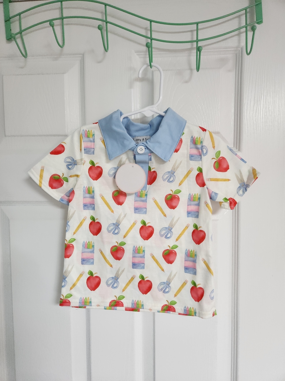 Kids School Supplies Print Polo with Light Blue Collar